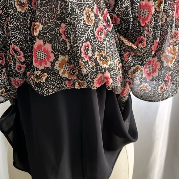 Rebecca Minkoff Ghiradelle Off Shoulder Ruffled Top Small Floral Black halter - Picture 8 of 11